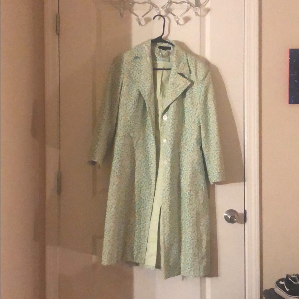 green little flower trench coat